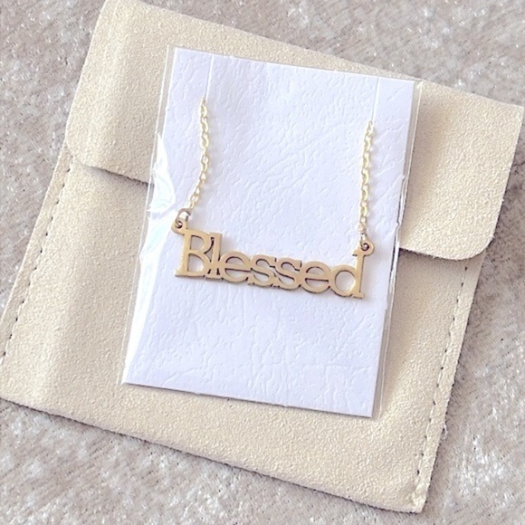 Brand New “Blessed” Gold Tone Word Necklace w/ Pouch - Picture 12 of 13